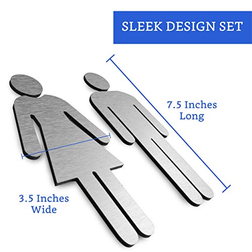 GLOBE ROCKET Brushed Aluminum Men's and Women's Bathroom Sign Figure Set - Men and Women Modern Restroom Sign - Bathroom Door Signs - Restroom Signs for Business - Bathroom Signage - Image 2