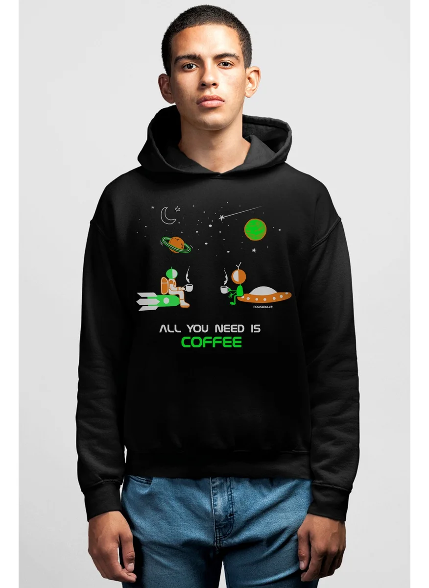 Rock&Roll In Space Brown Black Hooded Men's Sweatshirt