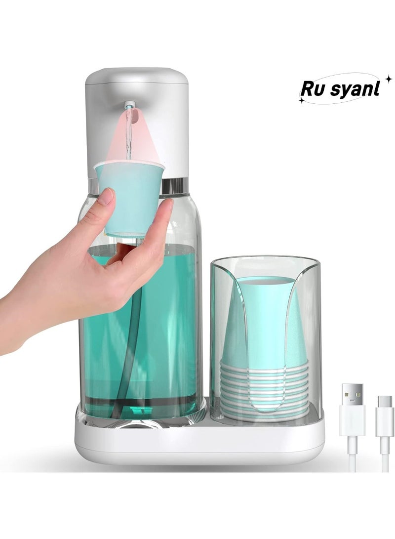 Ru syanl Automatic Mouthwash Dispenser for Bathroom - 25oz(750ml) Smart Mouthwash Dispenser with Cup Holder, Infrared Sensor and 2 Dispensing Levels, Rechargable Mouth Pumb Dispenser for All Age Groups - Image 1