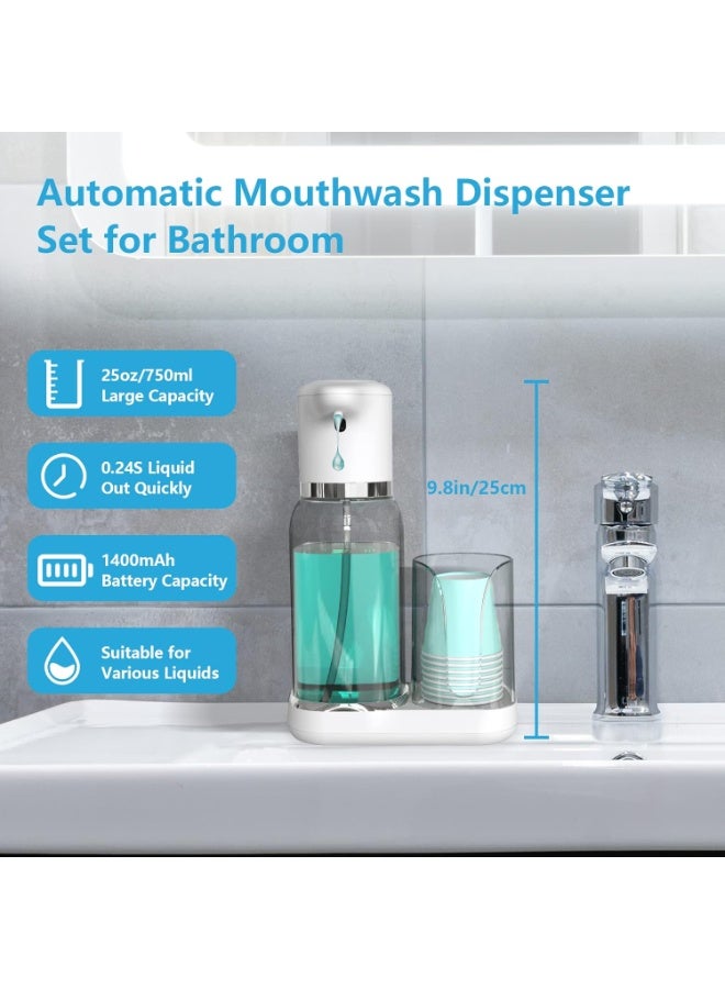 Ru syanl Automatic Mouthwash Dispenser for Bathroom - 25oz(750ml) Smart Mouthwash Dispenser with Cup Holder, Infrared Sensor and 2 Dispensing Levels, Rechargable Mouth Pumb Dispenser for All Age Groups - Image 2