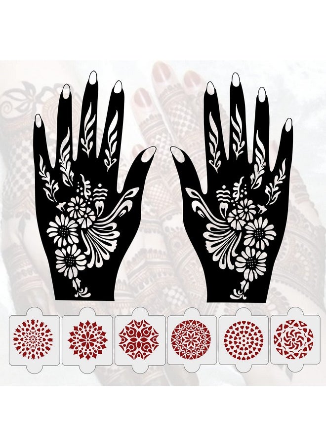ivana's - Pack Of 8 Pcs (2 Pcs Heena Stencil Tatto + 6 Pcs Laser Cut Pvc Reusable Heena Stencils), Heena Mehandi Sticker, Mehandi Stickers For Full Hand For Women, Girls And Kids, Easy To Apply, Niv-028 - Image 1