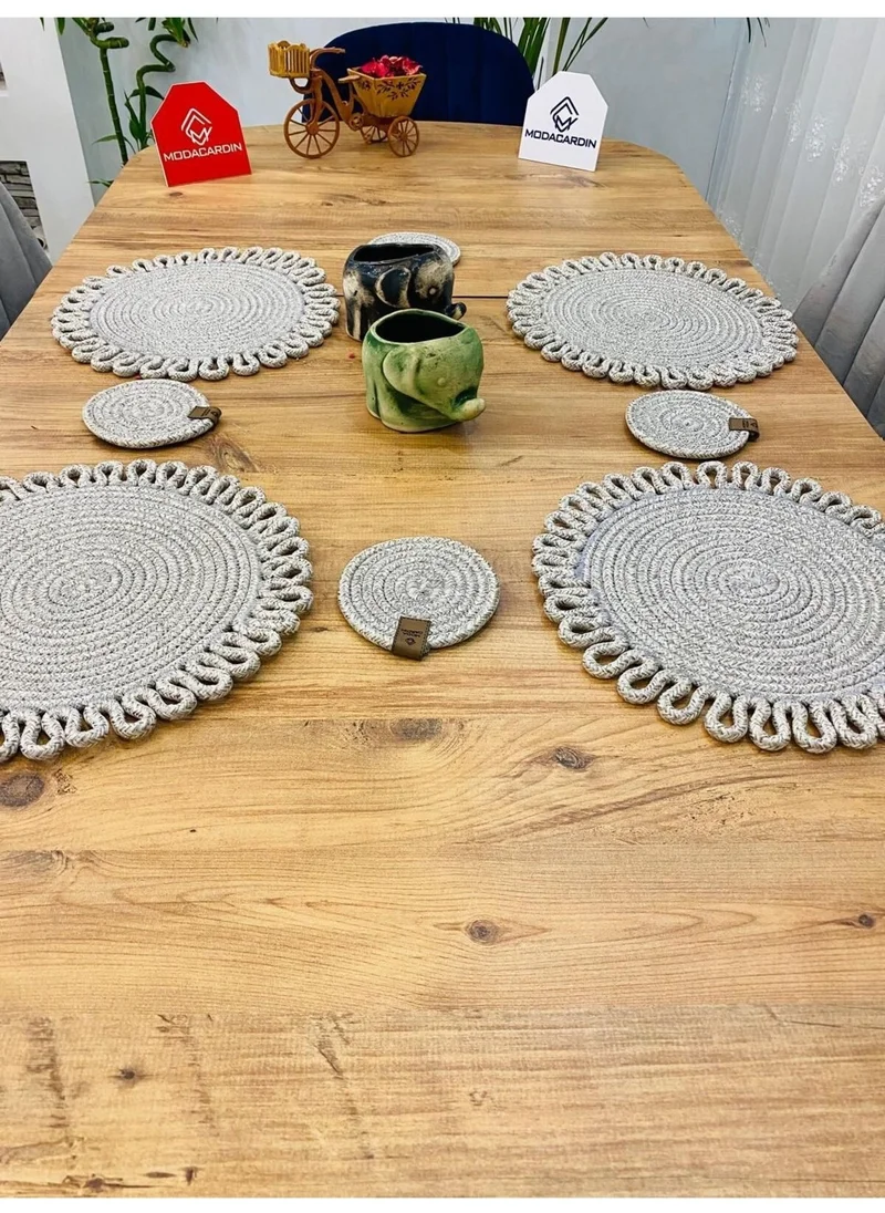 BDZ Deri BDZ Leather Jute Wicker American Service Plate and Coasters 8 Pieces