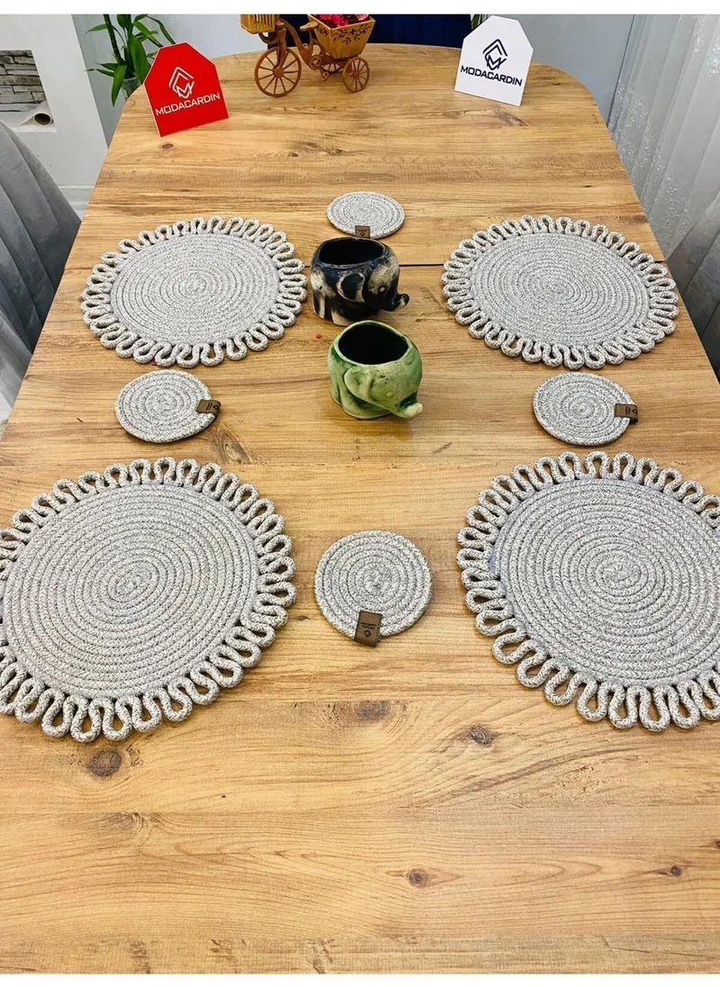 BDZ Deri BDZ Leather Jute Wicker American Service Plate and Coasters 8 Pieces