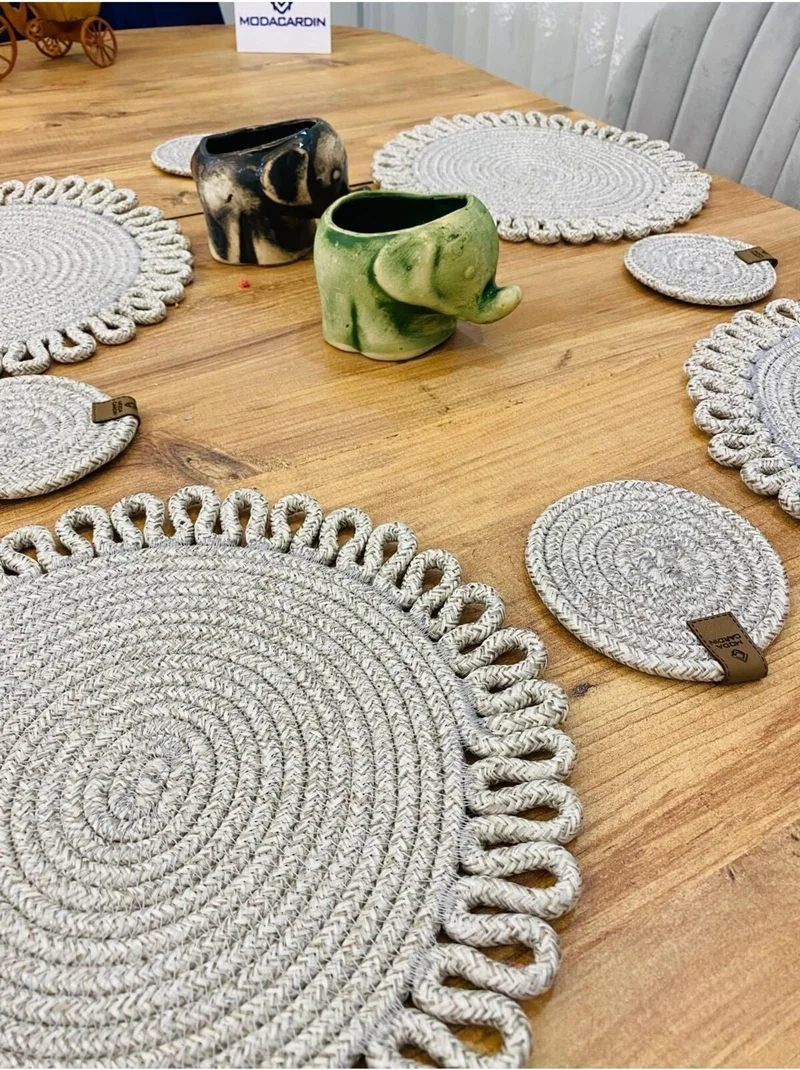 BDZ Deri BDZ Leather Jute Wicker American Service Plate and Coasters 8 Pieces