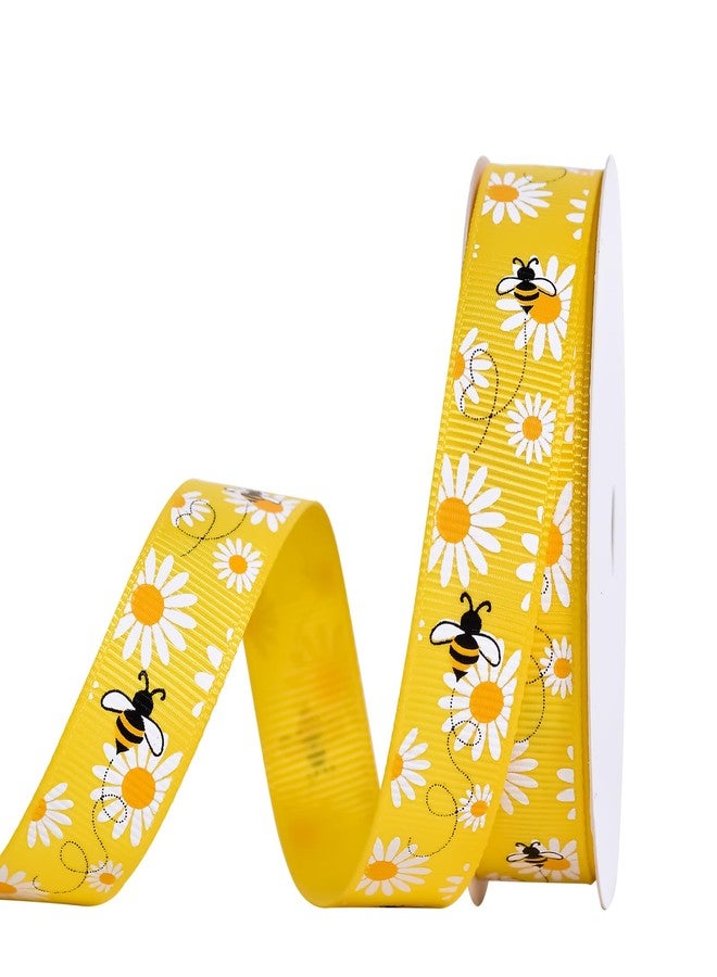YAMA Bee Grosgrain Ribbon with Bumblebee Daisy Flower Print for Crafts Gift Wrapping Hair Bows Party Decoration, 5/8 Inch x 10 Yard - Image 1