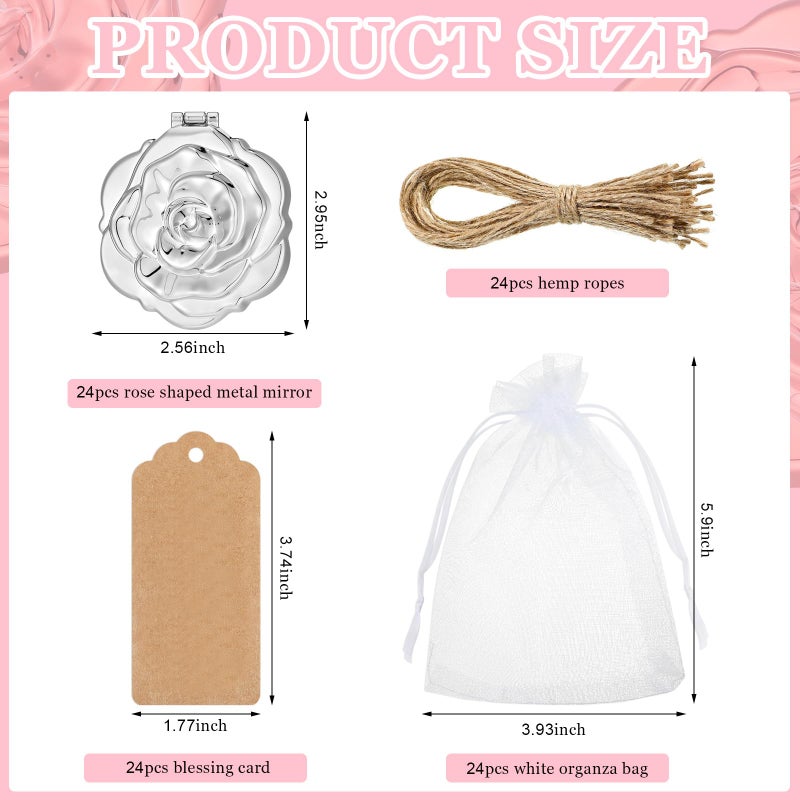 Singhoow 24 Sets Rose Compact Mirrors Brush Bulk Quinceanera Party Favors for Guests Travel Mirror Thank You Gifts Bulk for Sweet 16 15 Party Favors Bridal Shower Wedding Souvenirs(Silver) - Image 2