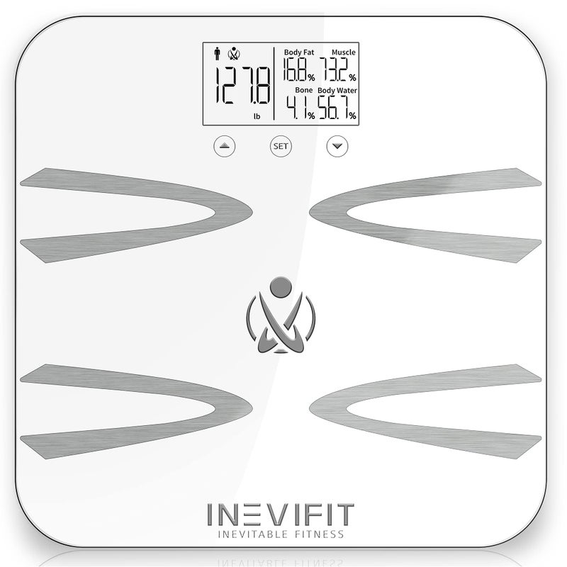 INEVIFIT BodyAnalyzer Scale Highly Accurate Digital Bathroom Body Composition Analyzer Measures Weight Body Fat Water Muscle BMI Visceral Levels Bone Mass for 10 Users Includes Batteries