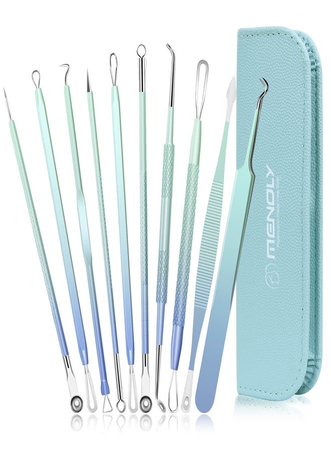 MENOLY Blackhead Remover Tools MENOLY 10Pcs Pimple Popper Tool Kit, Blackhead Remover Extractor Tools, Acne Kit for Blackhead,Blemish,Zit Whitehead and Comedone Extractor Tool with Leather Bag - Image 1