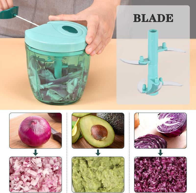Cambom Manual Food Chopper Vegetable Cutter, Hand String Vegetable Chopper Onions Cutter for Vegetable Fruits Nuts BPA Free Food Safe Material, 900ml Blue - Image 2