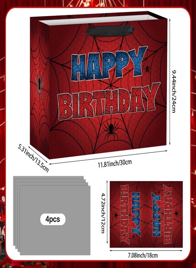 Abilat Large Spider Birthday Gift Bag with Tissue Paper and Greeting Card Spider Web Party Favor Wrapping Bag for Boys Men Halloween Birthday Supplies - Image 2