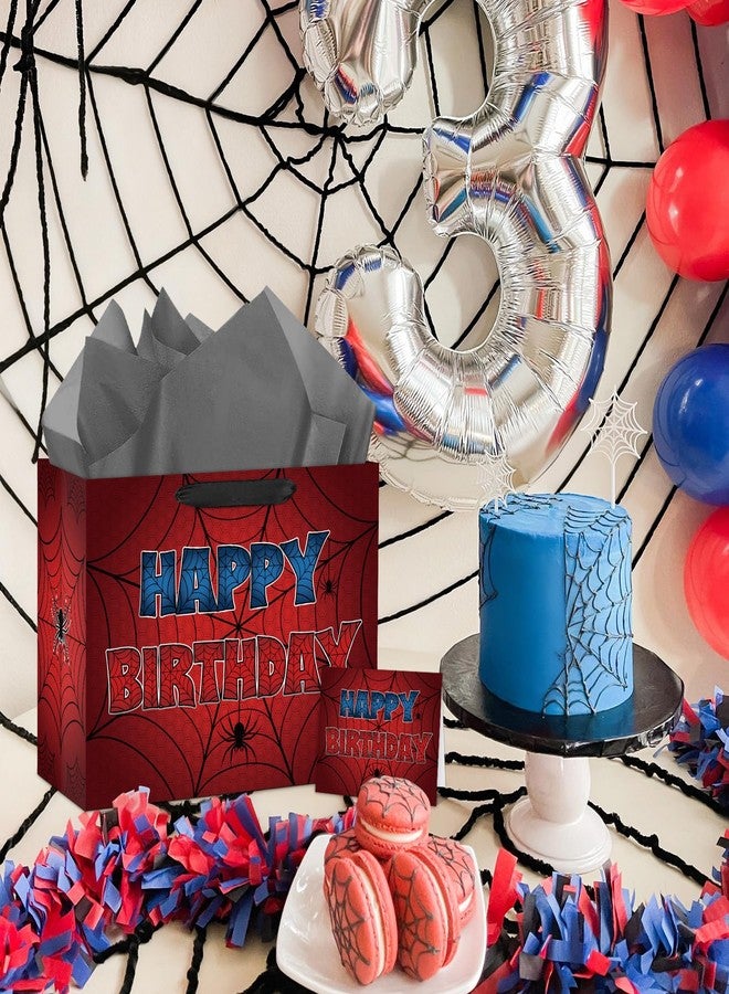 Abilat Large Spider Birthday Gift Bag with Tissue Paper and Greeting Card Spider Web Party Favor Wrapping Bag for Boys Men Halloween Birthday Supplies - Image 4