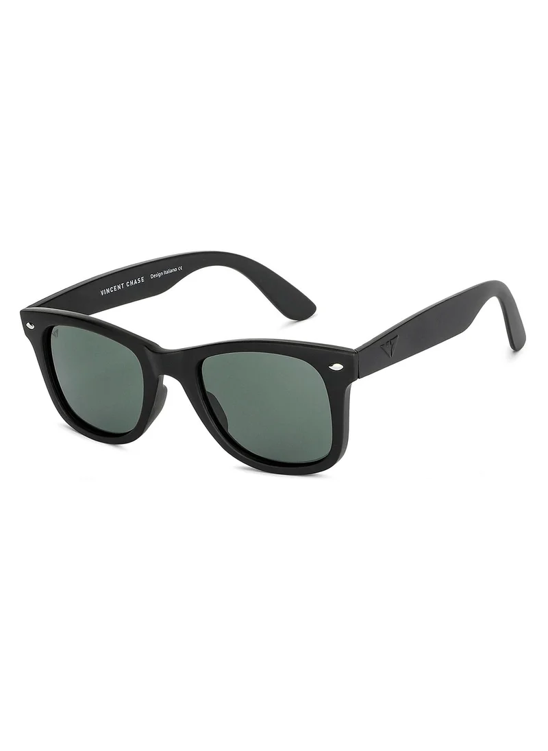 VINCENT CHASE VINCENT CHASE EYEWEAR By Lenskart | Full Rim Square Branded Latest and Stylish Sunglasses | Polarized and 100% UV Protected | Men & Women | Large | VC 5147/P Black Frame/Green Lens - Pack of 1