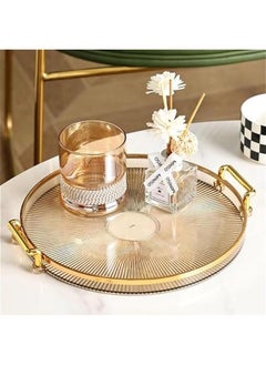 HOOKOR Round Serving Tray,Decorative Serving Trays with Handles, Coffee Table Tray Ottoman Round Plastic Tray for Living Room, Bathroom (Brown)  - Image 3