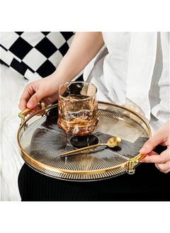HOOKOR Round Serving Tray,Decorative Serving Trays with Handles, Coffee Table Tray Ottoman Round Plastic Tray for Living Room, Bathroom (Brown)  - Image 4