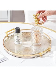 HOOKOR Round Serving Tray,Decorative Serving Trays with Handles, Coffee Table Tray Ottoman Round Plastic Tray for Living Room, Bathroom (Brown)  - Image 5