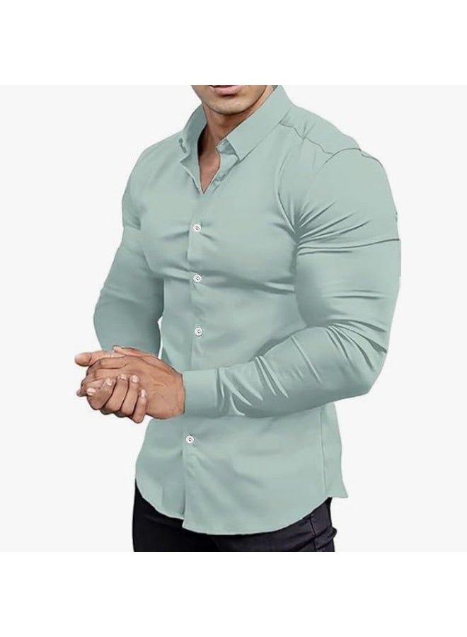 NIBEMINENT Men's Dress Shirts Long Sleeve Wrinkle Free Stretch Business Casual Wedding Button Down Shirt - Image 1