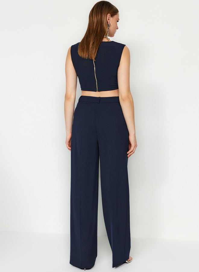 trendyol Navy Blue Wide Leg Woven Trousers - Image 5