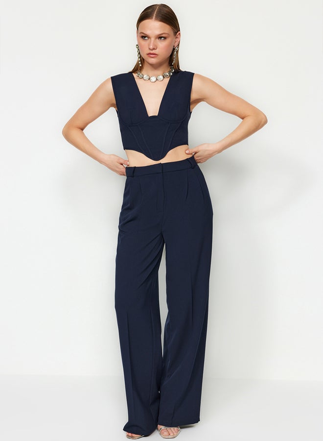 trendyol Navy Blue Wide Leg Woven Trousers - Image 2