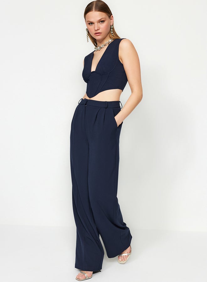 trendyol Navy Blue Wide Leg Woven Trousers - Image 1
