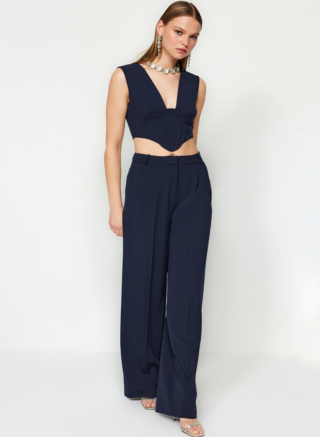 trendyol Navy Blue Wide Leg Woven Trousers - Image 3