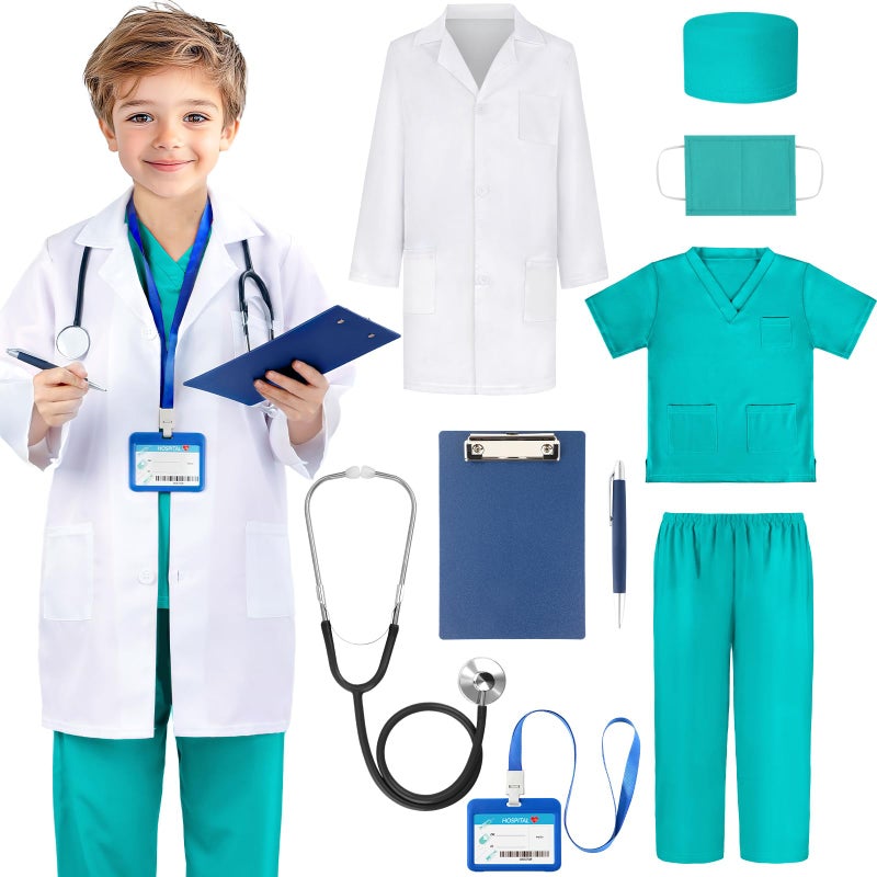 Joycover Doctor Costume for Kids Kids Scrubs Halloween Costumes For Girls Boys Doctor Dress up Play Kit - Image 3