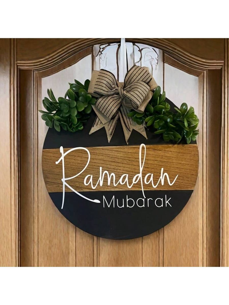 Ramadan Decorations Round Wooden Hanging Sign With Ramadan Mubarak Design For Home And Party Decor - Image 1