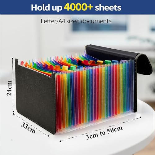 NISUN 24 Pockets PU Leather Expanding File Folders, A4/Letter Size Paper Holder, Accordion Folder, Documents Organizer for School, Home, Office (33 * 24cm, Dark Grey) - Image 2