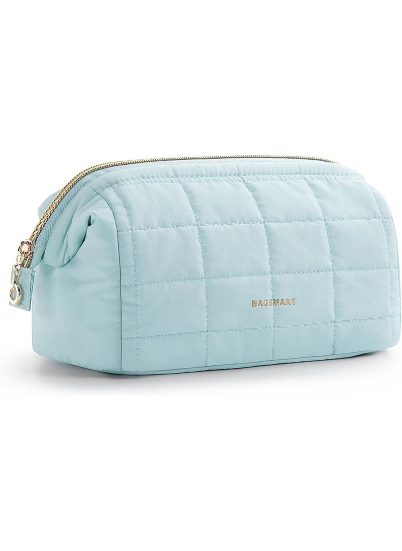 BAGSMART BAGSMART Makeup Bag Travel Toiletry Bag, Puffy Padded Make Up Bags for Women Makeup Organizer Case, Wide-open Pouch Purse Travel Essentials Toiletries Accessories Brushes, Light Blue 