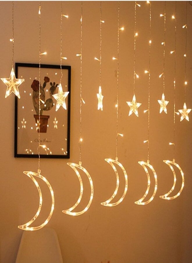 Led String Lights Stars Shaped And Moon Curtain Decorative Lights Holiday Decoration Ramadan Gift Gold - Image 1