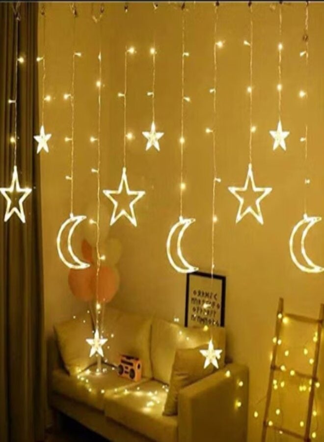 Led String Lights Stars Shaped And Moon Curtain Decorative Lights Holiday Decoration Ramadan Gift Gold - Image 2