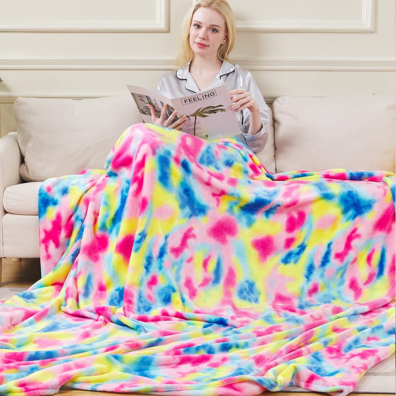 Richave Colorful Blanket Twin Size- Premium Lightweight Anti-Static Rainbow Throw Soft Couth Sofa Cozy Warm Flannel Blankets Plush Gift for Daughter Mom  Bedroom Decor 66"" x 90""(Rainbow Twin) - Image 2