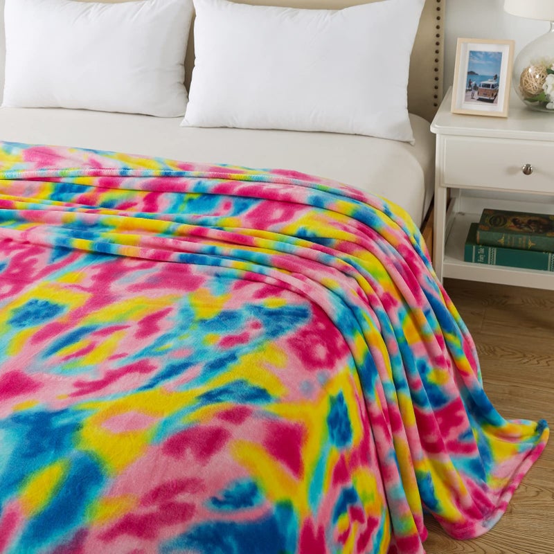 Richave Colorful Blanket Twin Size- Premium Lightweight Anti-Static Rainbow Throw Soft Couth Sofa Cozy Warm Flannel Blankets Plush Gift for Daughter Mom  Bedroom Decor 66"" x 90""(Rainbow Twin) - Image 3