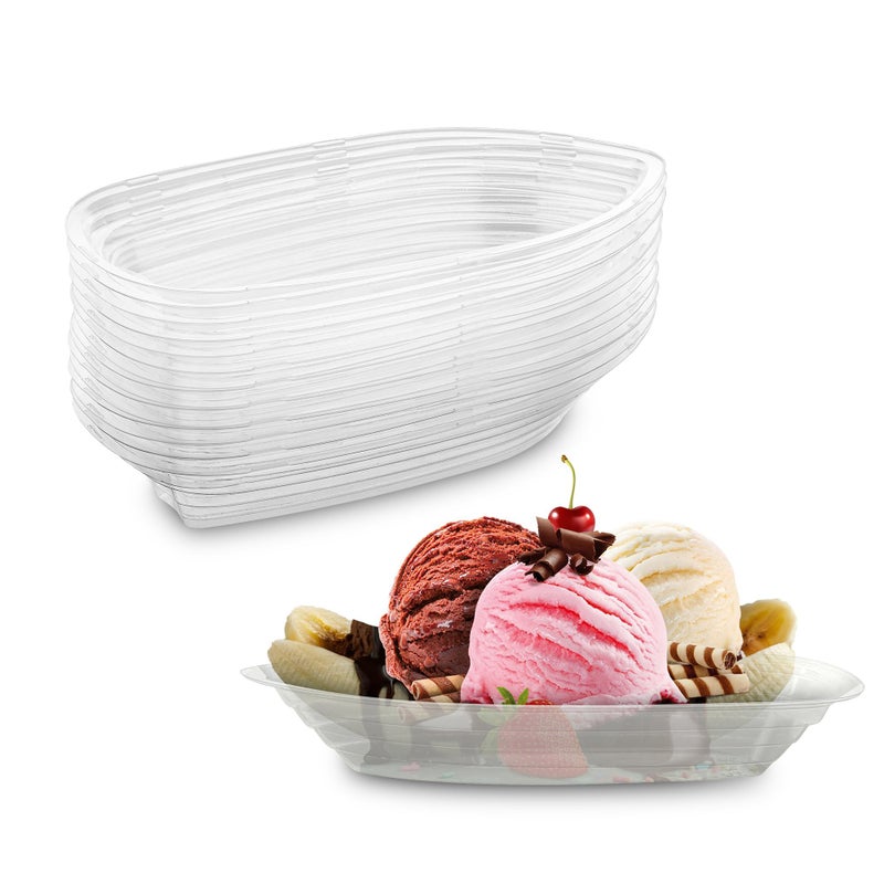 MT Products Clear Plastic Disposable Banana Split Boats 12 oz  Ice Cream Sundae Bowls Pack of 15  Made in the USA