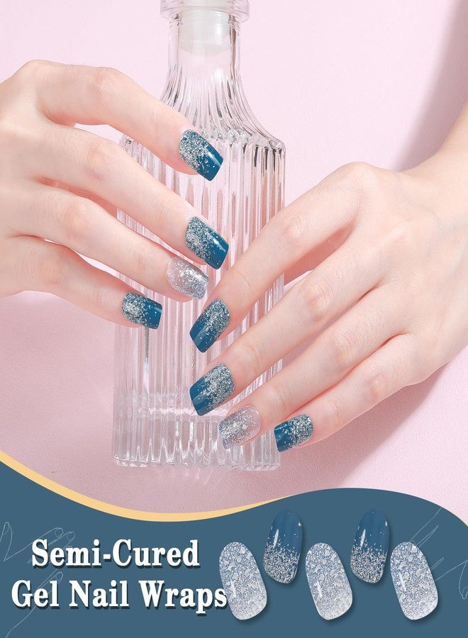 JERCLITY 2 Sheets 32pcs Semi Cured Gel Nail Strips, Gel Nail Wraps Needed LED Lamp to Cured, Ease to Use and Removal, 2 Prep Pads,1 Nail File,1 Wooden Cuticle Stick(Lavender Purple+Winter Ice Snow) - Image 4