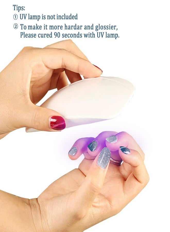 JERCLITY 2 Sheets 32pcs Semi Cured Gel Nail Strips, Gel Nail Wraps Needed LED Lamp to Cured, Ease to Use and Removal, 2 Prep Pads,1 Nail File,1 Wooden Cuticle Stick(Lavender Purple+Winter Ice Snow) - Image 3