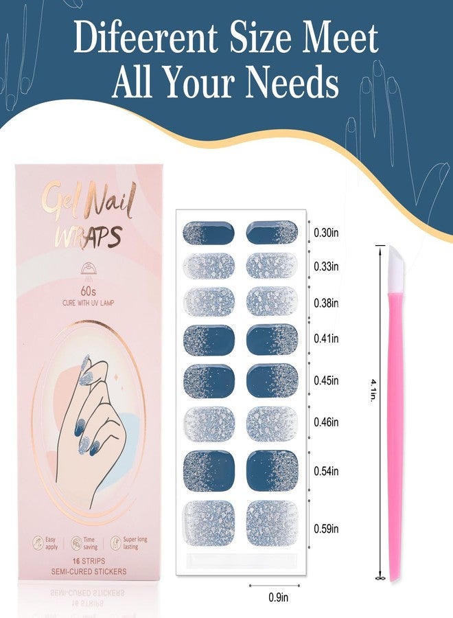 JERCLITY 2 Sheets 32pcs Semi Cured Gel Nail Strips, Gel Nail Wraps Needed LED Lamp to Cured, Ease to Use and Removal, 2 Prep Pads,1 Nail File,1 Wooden Cuticle Stick(Lavender Purple+Winter Ice Snow) - Image 2