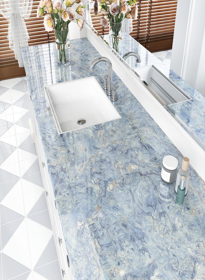 STICKEEP Cream Blue Marble Contact Paper Peel and Stick Marble Vinyl Wrap for Countertops Waterproof Marble Wallpaper for Cabinets Kitchen Countertop Self Adhesive Covering Table Desk 17.7" x 120" - Image 4