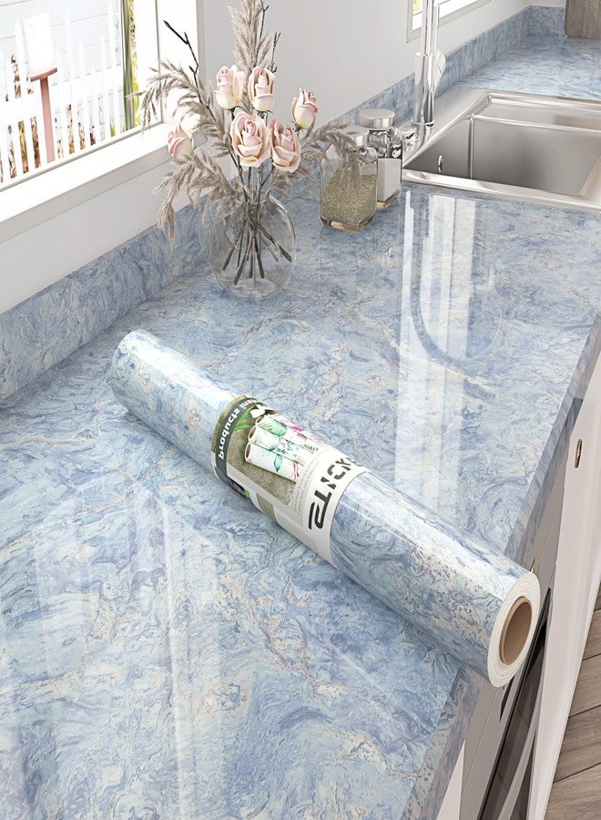 STICKEEP Cream Blue Marble Contact Paper Peel and Stick Marble Vinyl Wrap for Countertops Waterproof Marble Wallpaper for Cabinets Kitchen Countertop Self Adhesive Covering Table Desk 17.7" x 120" - Image 1