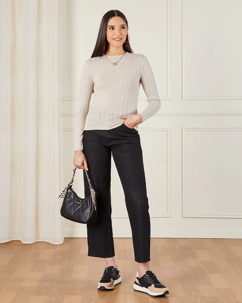 REDTAG Women Beige Textured Long Sleeve Top