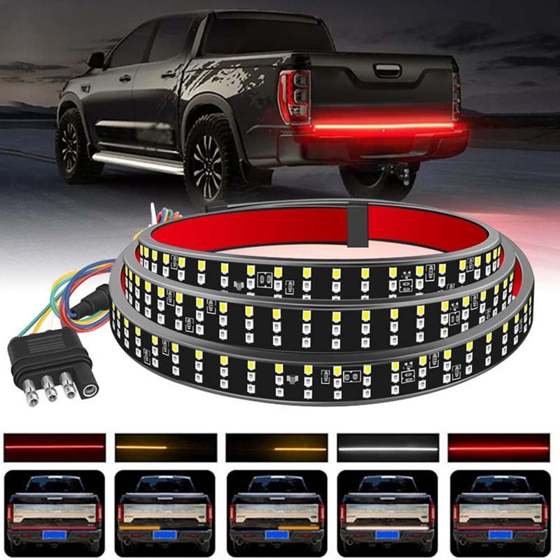 GSOWO 60" Truck Tailgate Light Bar, Triple Row 504 LED Strip with Red Brake White Reverse Sequential Amber Turning Signal Strobe Lights for Fo-rd F150/250 Dodge RAM GMC Chevy Silverado Tundra 60 inch - Image 1