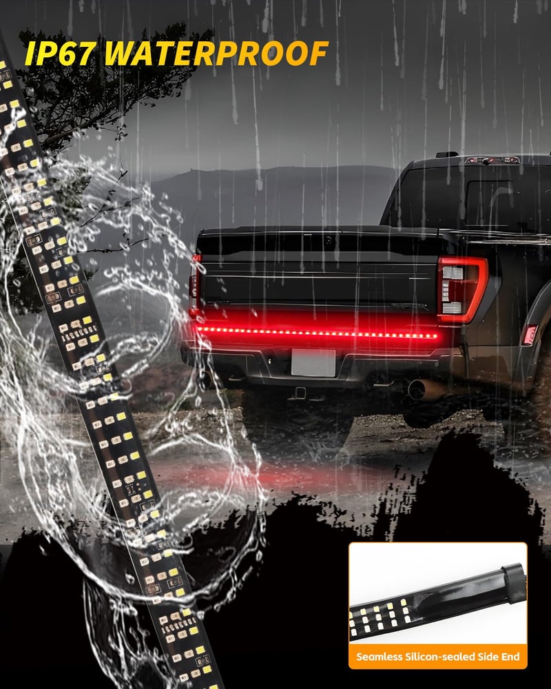 GSOWO 60" Truck Tailgate Light Bar, Triple Row 504 LED Strip with Red Brake White Reverse Sequential Amber Turning Signal Strobe Lights for Fo-rd F150/250 Dodge RAM GMC Chevy Silverado Tundra 60 inch - Image 5