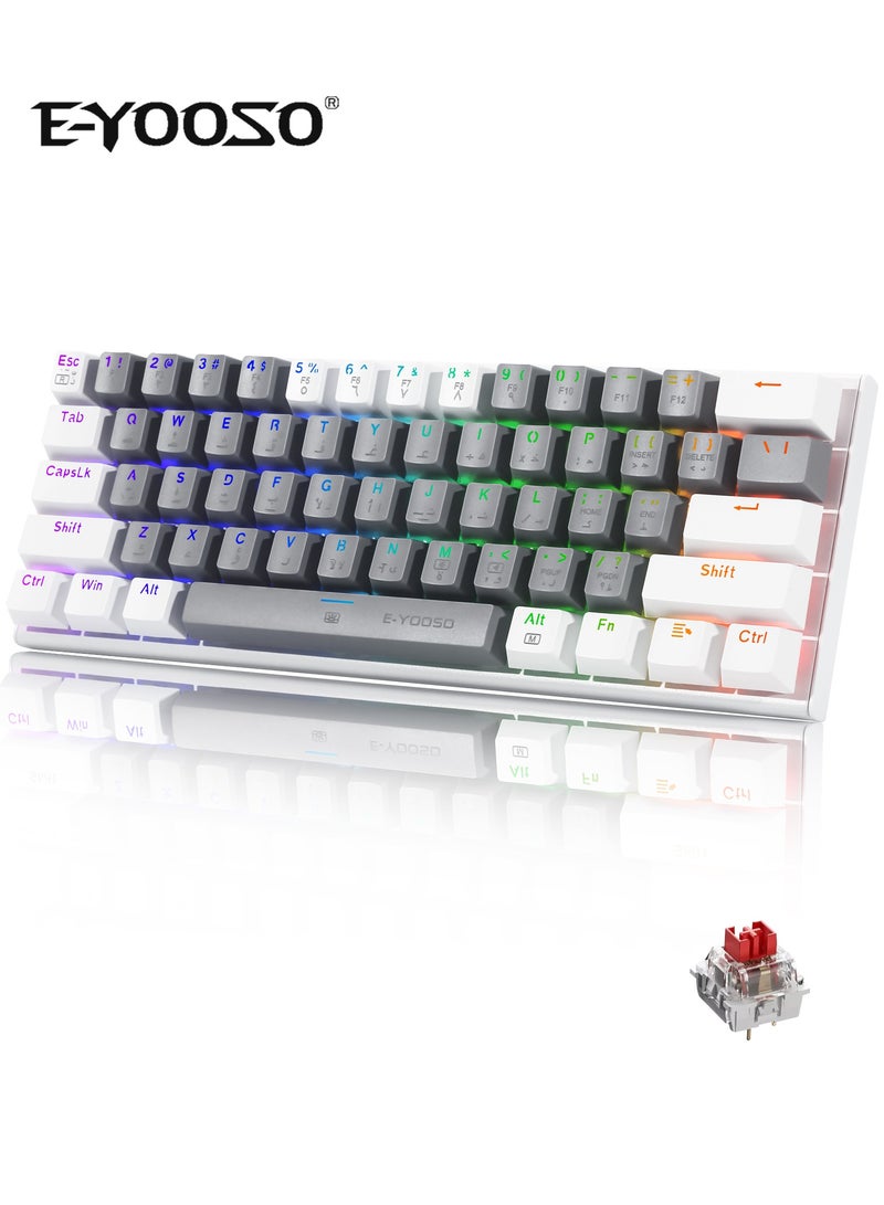 E-YOOSO Z-11 60% Wired RGB Arabic & English Mechanical Keyboard,61 Keys Compact Gaming Keyboard with Linear Red Switches (Grey White) - Image 1