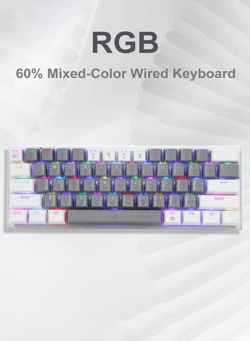 E-YOOSO Z-11 60% Wired RGB Arabic & English Mechanical Keyboard,61 Keys Compact Gaming Keyboard with Linear Red Switches (Grey White) - Image 3