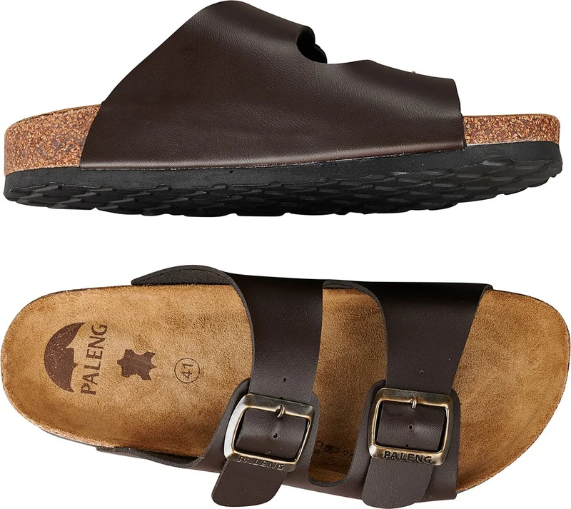 Gezer Paleng Cork Floor Mattress Leather Men's Slippers