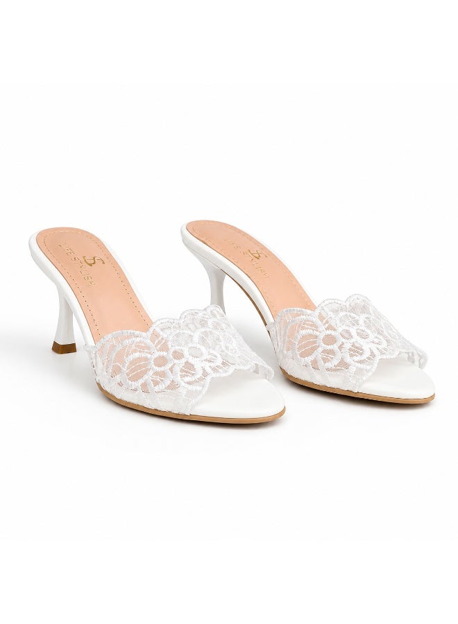LIFESTYLISH Slipper Heeled Dentelle Easy To Wear X-18 - White - Image 2