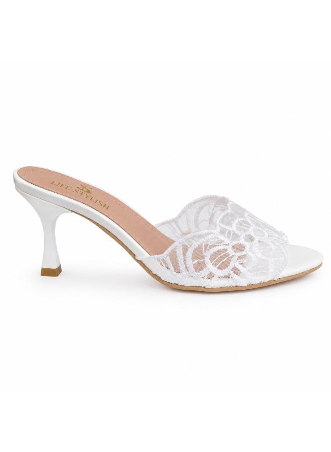 LIFESTYLISH Slipper Heeled Dentelle Easy To Wear X-18 - White - Image 3