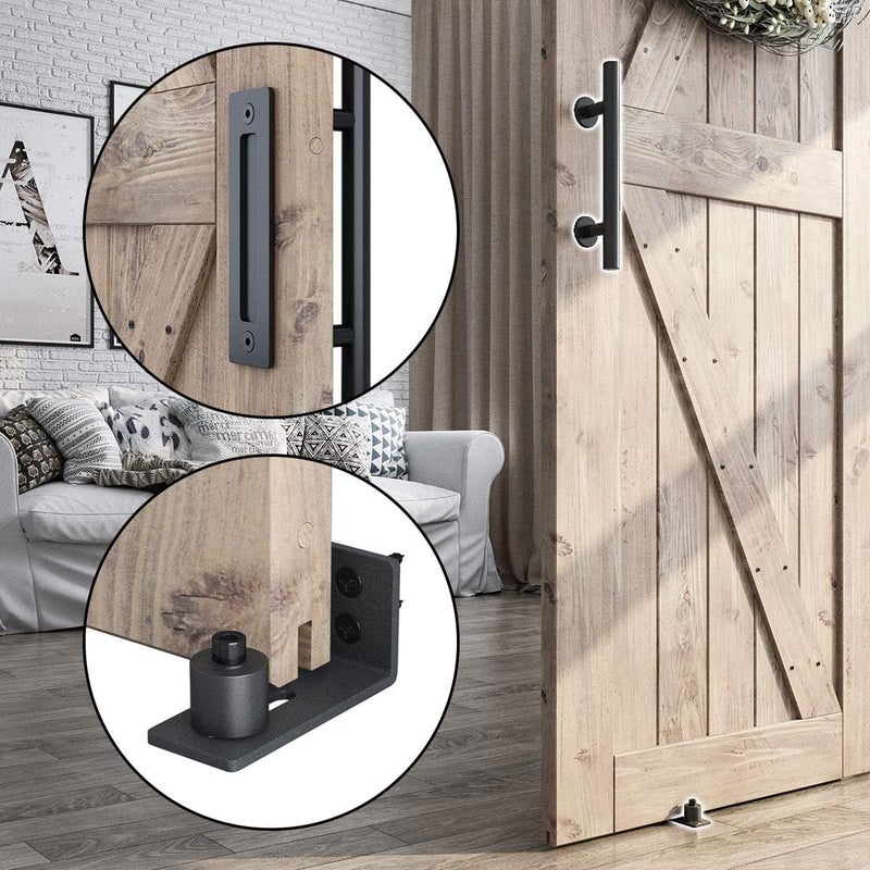 SMARTSTANDARD 5.5FT Sliding Barn Door Hardware Whole Kit (Include 5.5ft Track Kit & Pull Handle Set & Floor Guide), Smoothly and Quietly, Easy to Install, Fit 30"-33" Wide Door Panel (J Shape) - Image 3