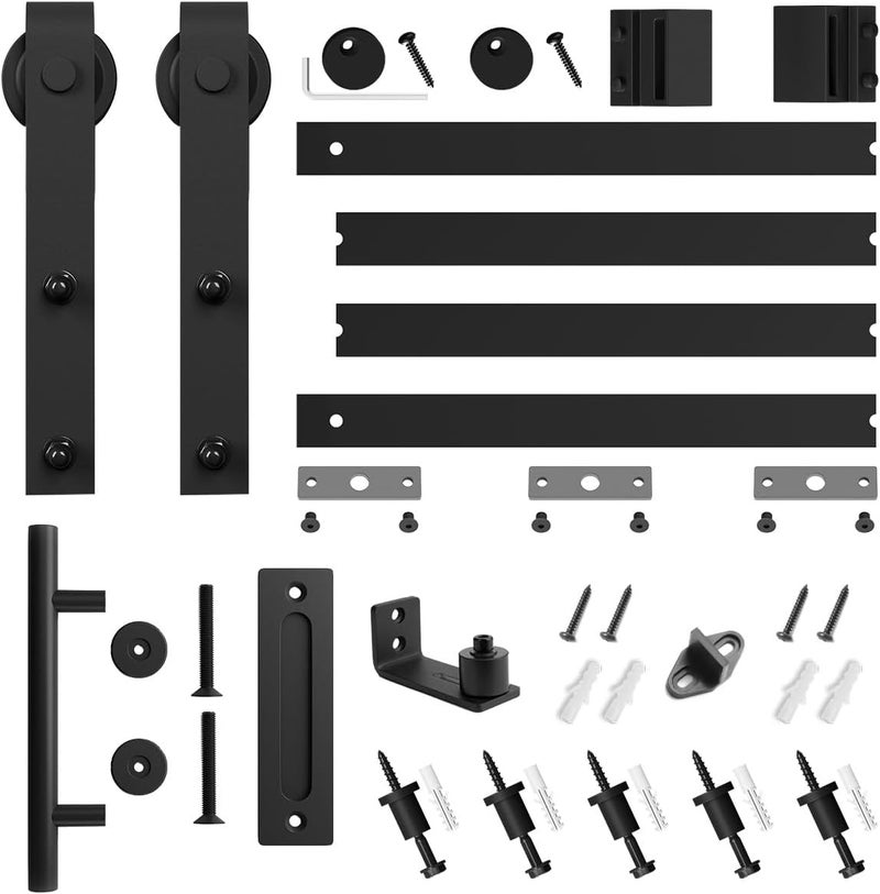 SMARTSTANDARD 5.5FT Sliding Barn Door Hardware Whole Kit (Include 5.5ft Track Kit & Pull Handle Set & Floor Guide), Smoothly and Quietly, Easy to Install, Fit 30"-33" Wide Door Panel (J Shape) - Image 5