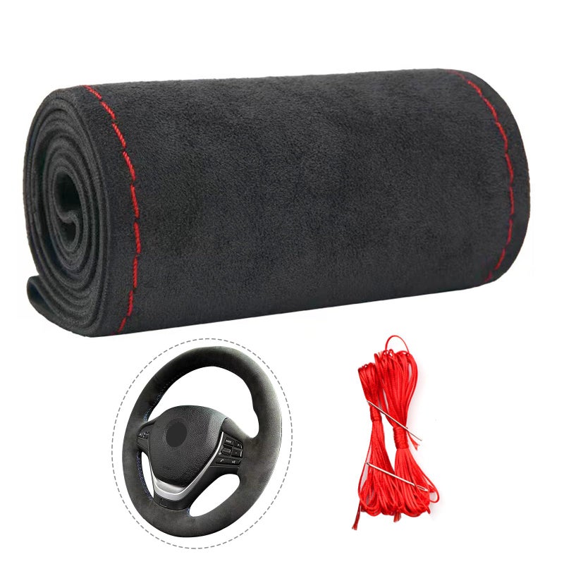 Qiyibei Suede Leather Steering Wheel Cover Wrap Kit DIY StitchOn for 14515 Wheels Superior Sweat Absorption NonSlip Grip Comfortable Durable YearRound Upgrade - Image 3