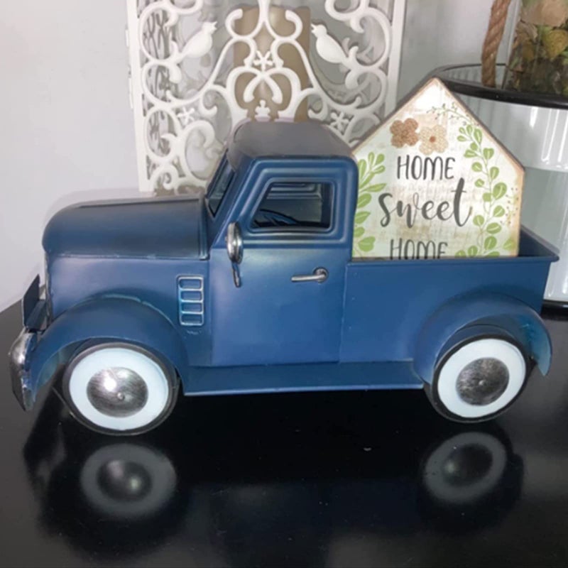Addbliss Farmhouse Blue Truck Tabletop Decor, Vintage Car Trucks Decorations for Indoor and Outdoor, Farm Pick-up Shelf Decors, Decorative Desktop Storage - Image 3